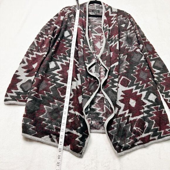 Lucky Brand Burgundy Gray Aztec Print Open Front Cardigan Cotton Blend Sz S New - Picture 9 of 15